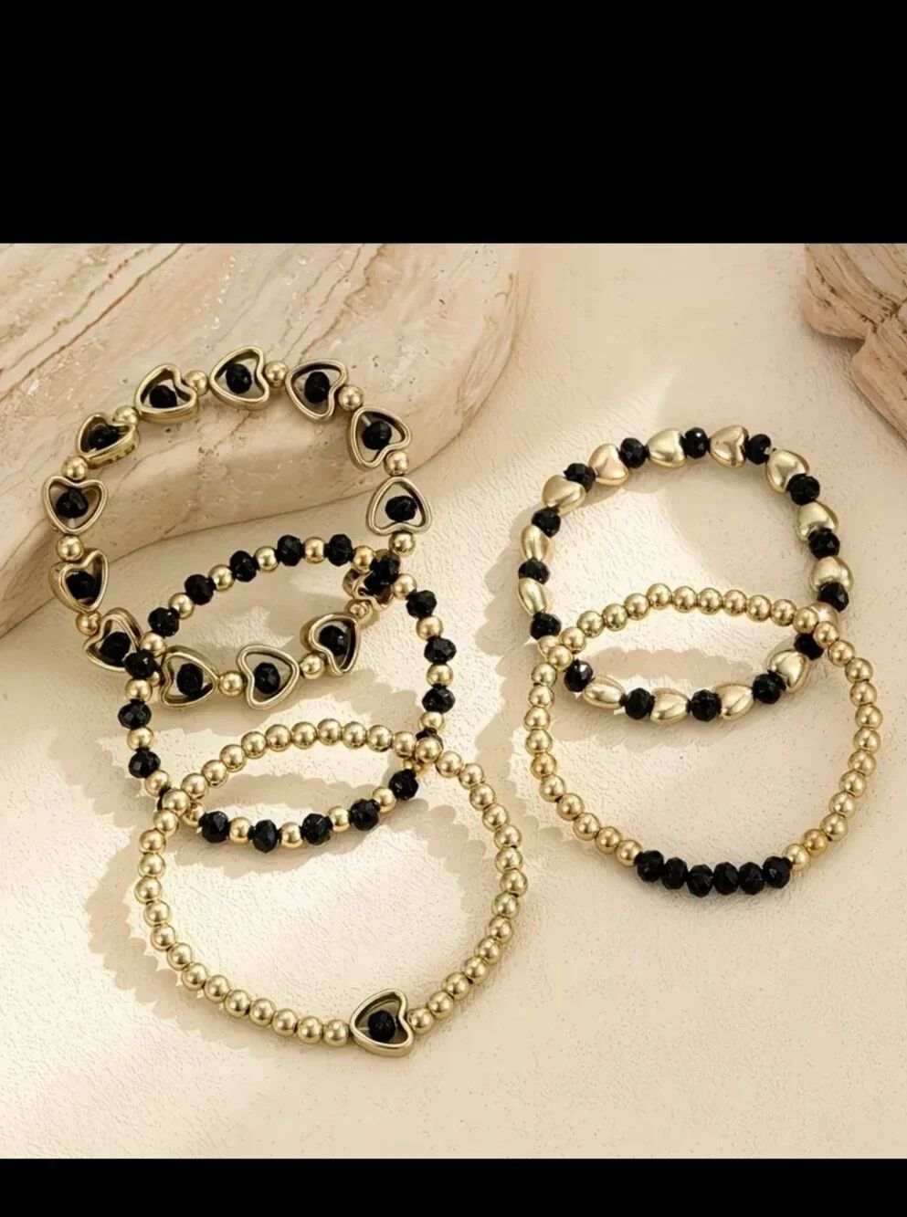 Black & Gold Stackable Stretchable bracelets, - Picture 3 of 4
